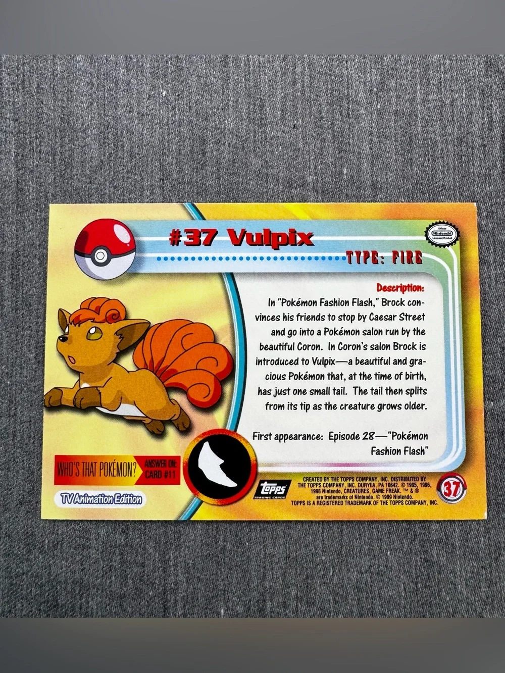 1999 Topps Pokemon Series 1 Vulpix #37 Rainbow Foil Holofoil Green Logo Rare